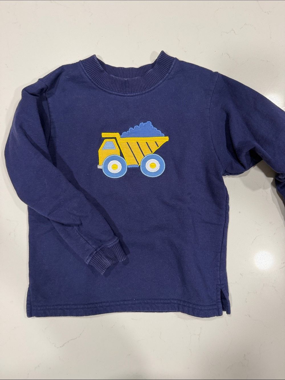 Children's Navy Blue Sweatshirt with Yellow Dump Truck Applique
